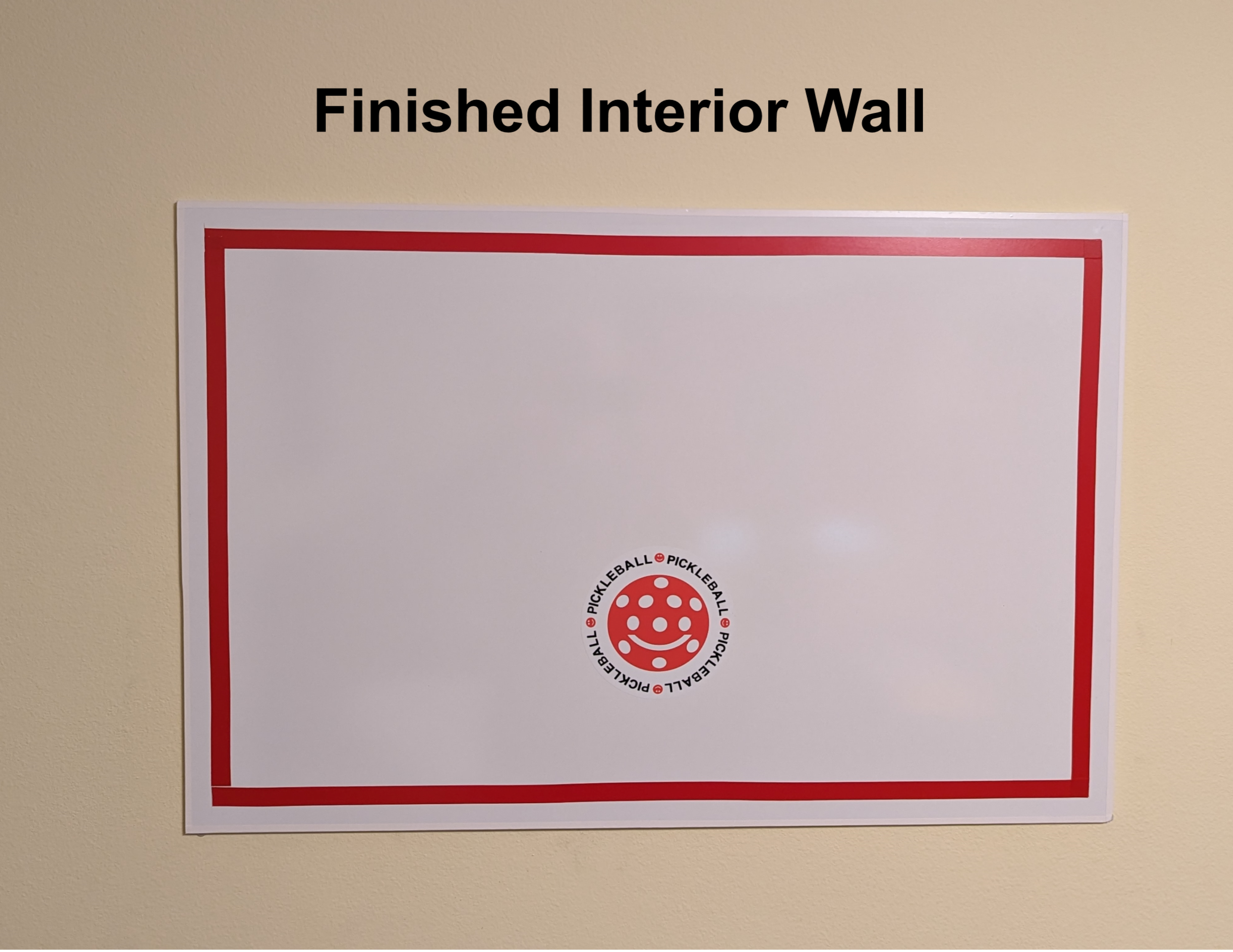 White board with red pickleball target and red trim (24" x 36")